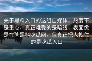 关于黑料入口的这组自媒体，热度不是重点，真正难受的是暗线，表面像是在聊黑料吃瓜网，但真正把人拽住的是吃瓜入口