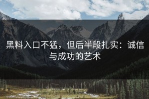 黑料入口不猛，但后半段扎实：诚信与成功的艺术