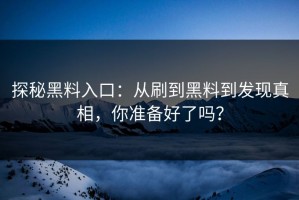 探秘黑料入口：从刷到黑料到发现真相，你准备好了吗？