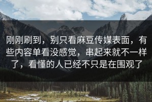 刚刚刷到，别只看麻豆传媒表面，有些内容单看没感觉，串起来就不一样了，看懂的人已经不只是在围观了