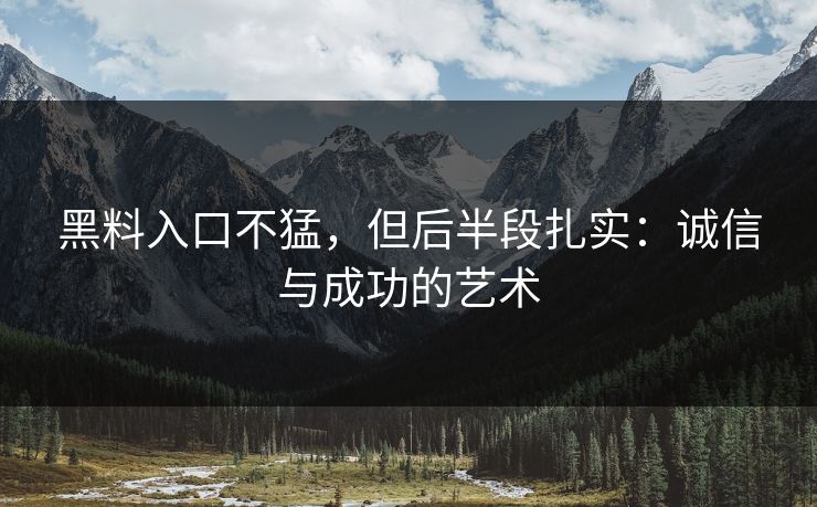 黑料入口不猛，但后半段扎实：诚信与成功的艺术