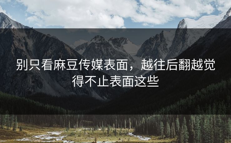 别只看麻豆传媒表面，越往后翻越觉得不止表面这些